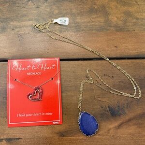 GANZ Heart to Heart Necklace with Red Accents. Blue Pendant Necklace.